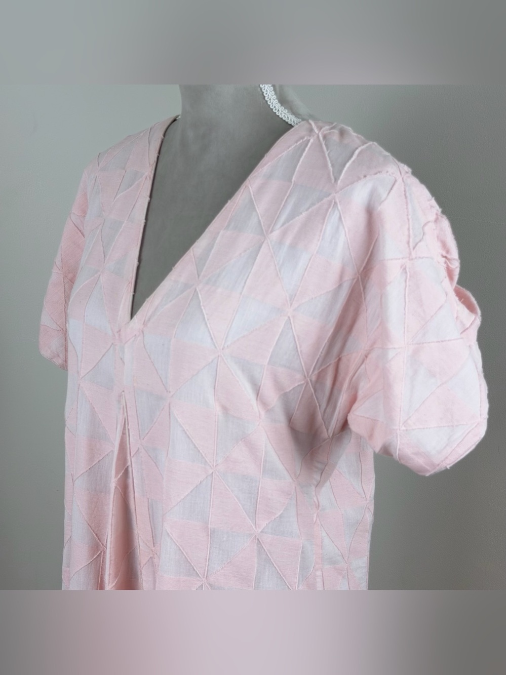 Mirth Bordeaux Caftan Rosa Maxi Dress M Jacquard Pink Cotton V-Back Tie $398 - Picture 9 of 16